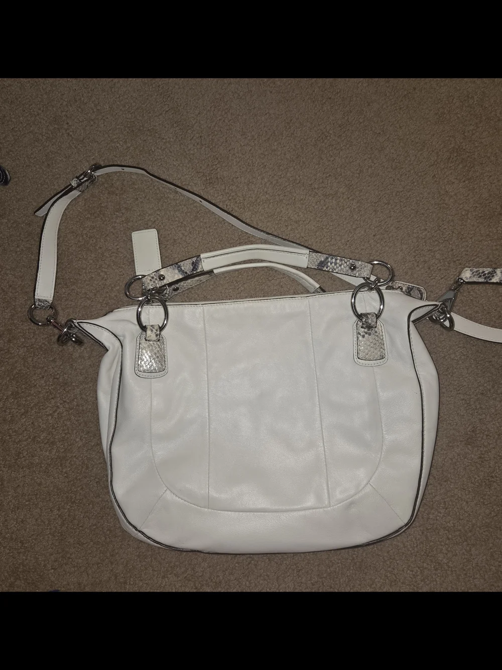 White Snakeskin-Print Shoulder Bag